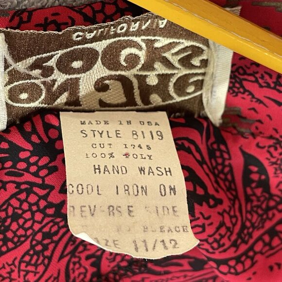 On The Rocks Vintage Dress Women's 11/12 Red Black Gold Floral Print 80s Pockets - Picture 7 of 15